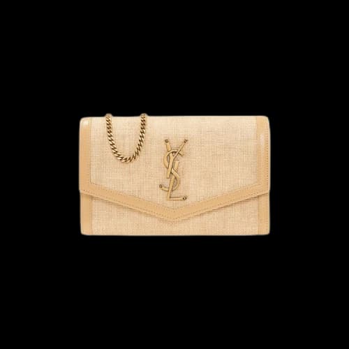 Saint Laurent Uptown Raffia Wallet On Chain 'Natural Beige'