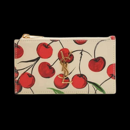 Saint Laurent Zippered Card Holder 'Crema Soft/Red'