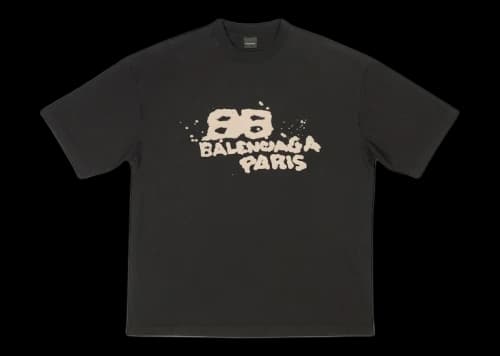 Balenciaga Men's Hand Drawn BB Icon Medium Fit Vintage T-Shirt Black/Beige