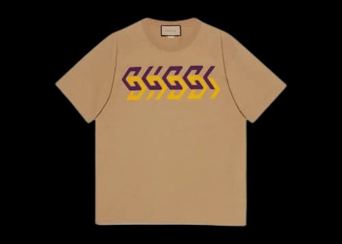 Gucci Mirror Logo-Print T-Shirt Camel/Purple/Yellow