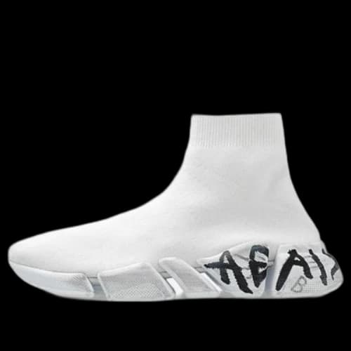 Balenciaga Speed 2.0 Sneakers 'White Knit with Black Graffiti'