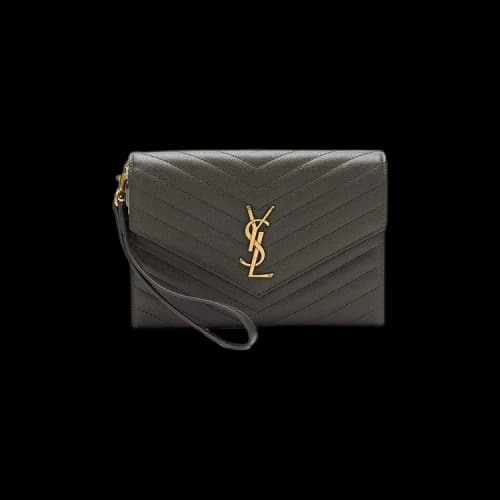 Saint Laurent Monogram Quilted Envelope Clutch 'Pebble'