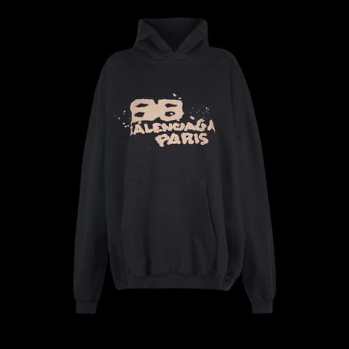 Balenciaga Oversized Logo Print Hoodie 'Black/Ecru'