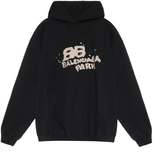 Balenciaga Large Fit Hand-Drawn BB Icon Hoodie Black