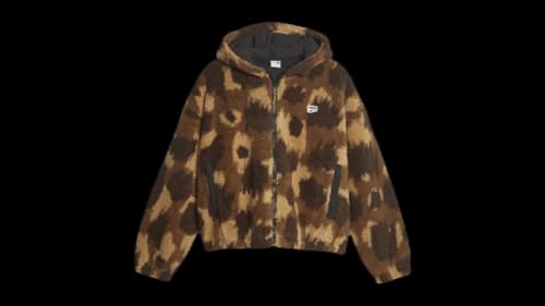 Puma Women's Downtown Animal Print Sherpa Full Zip Jacket Black