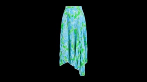 Balenciaga Women's Dynasty Floral-Print Pleated Skirt Blue/Green