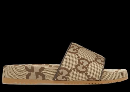 Gucci maxi GG Canvas Slides Camel Ebony