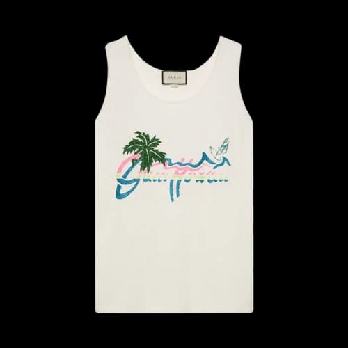 Gucci Hawaii Printed Tank Top White