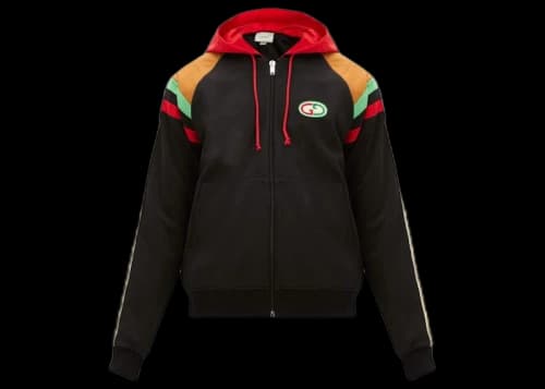Gucci GG Patch Web Stripe Hooded Bomber Jacket Black/Multi