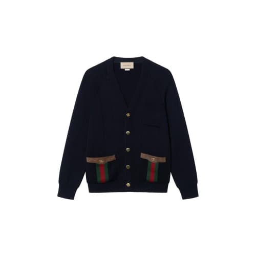 Gucci Ribbon Knitted Wool-Blend Cardigan For Men Black
