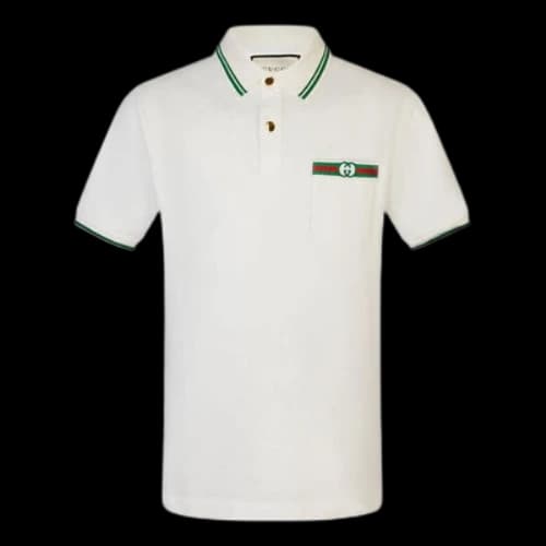 Gucci-Embellished Webbing And Interlocking GG Cotton Short-Sleeved Polo Shirt For Men White