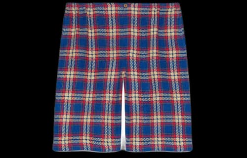 Gucci Anchor Checked Cotton And Linen Shorts For Men Blue/Red