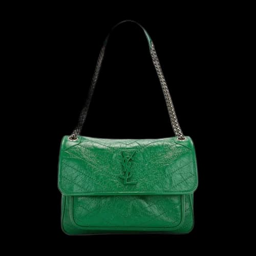 Saint Laurent Niki Medium Chain Bag In Crinkled Vintage Leather 'New Vert Praire'