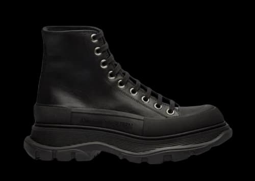 Alexander McQueen Tread Slick Boot Leather Black Black (Women's)