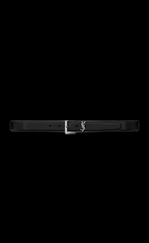 Saint Laurent Cassandre Belt in Smooth Leather Black