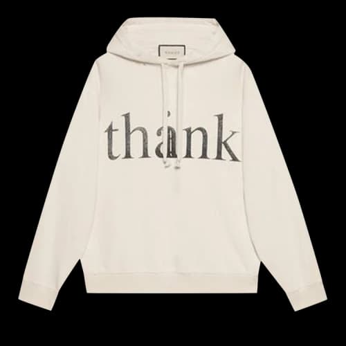 Gucci Think/Thank Print Hooded Sweatshirt 'Cream'