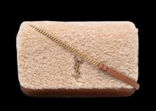 Saint Laurent Shearling Monogram Phone Holder Bag Tan/Beige