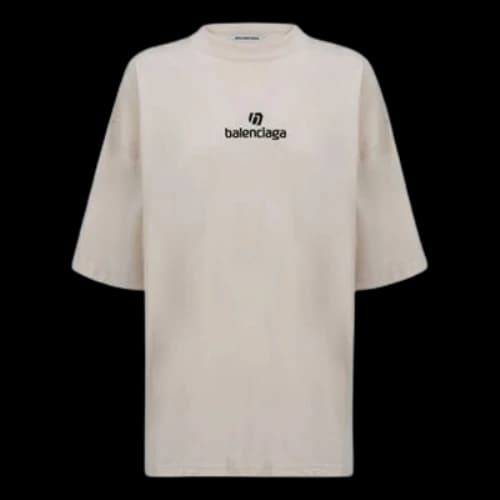 Balenciaga Embroidered Logo Alphabet Short Sleeve Gray White