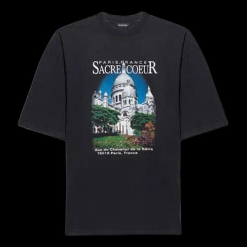 Balenciaga SS21 Retro Plain Weave Large Short Sleeve Unisex Black T-Shirt
