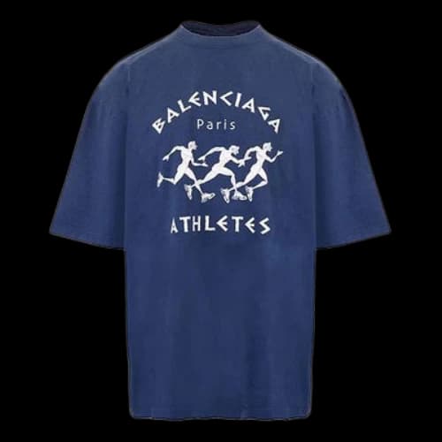 Balenciaga SS21 Running Pattern Printing Logo Loose Short Sleeve Blue