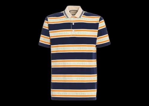 Gucci Striped Jersey Polo Navy/Orange/Mint