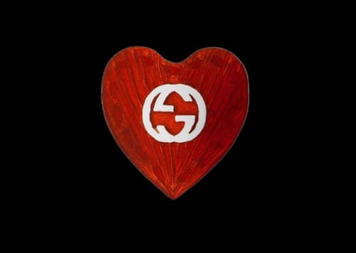 Gucci Ring With Interlocking G Enamel Heart Silver/Red