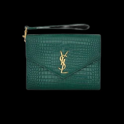 Saint Laurent Cassandre Crocodile Effect Clutch Bag 'Foliage Green/Dark Turquoise'
