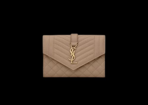 Saint Laurent Small Envelope Wallet In Mix Matlasse Grand de Purse Embossed Leather Dark Beige
