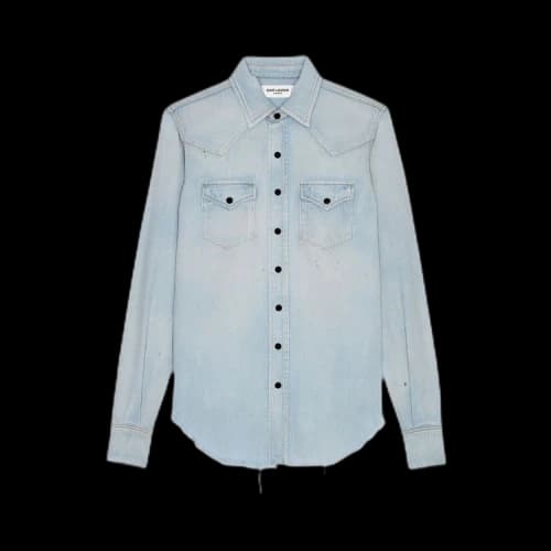 Saint Laurent Destroyed Classic Western Shirt 'Dirty Sky Blue'