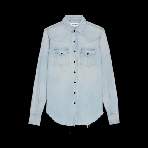 Saint Laurent Distressed Western Shirt 'Dirty Sky Blue Denim'