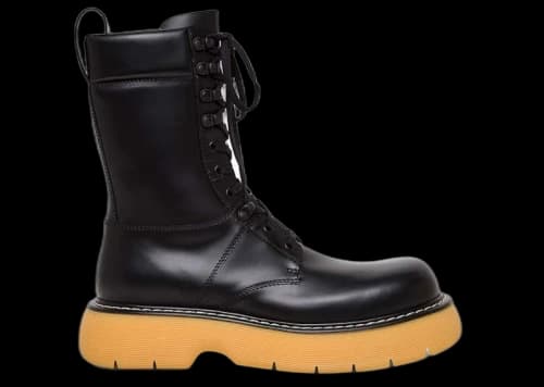 Bottega Veneta The Bounce Leather Lace Up Ankle Boot Black Yellow