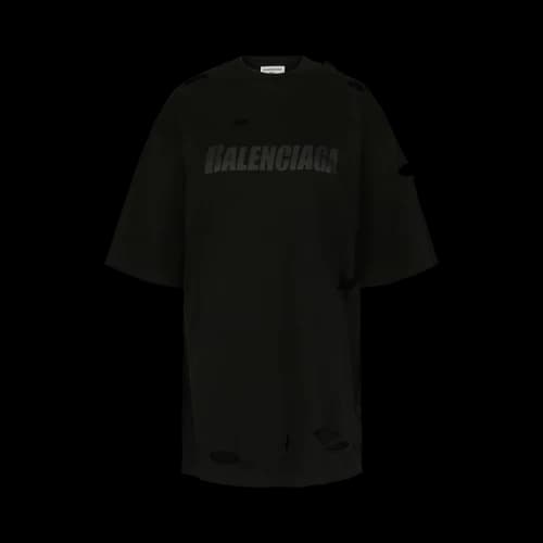 Balenciaga Women's Caps Destroyed Boxy Fit T-Shirt Black/Anthracite