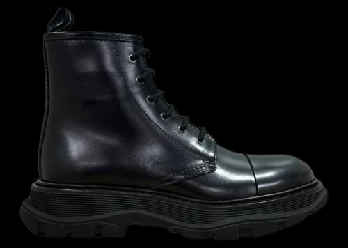 Alexander McQueen Tread Lace-Up Combat Leather Boot Black
