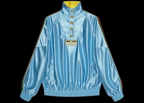 Gucci Shiny Jersey Sweatshirt With Web Light Blue