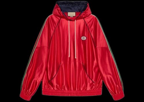 Gucci Shiny Jersey Hooded Sweatshirt With Web Bright Red