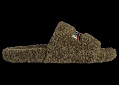 Balenciaga Furry Open Mule Army Green