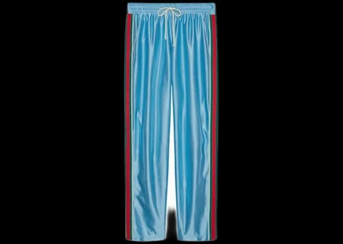 Gucci Shiny Jersey Jogging Pant With Web Light Blue