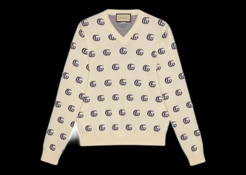 Gucci GG Knit Cotton Jacquard Jumper Ivory/Blue