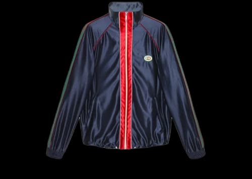 Gucci Shiny Jersey Jacket With Web Blue