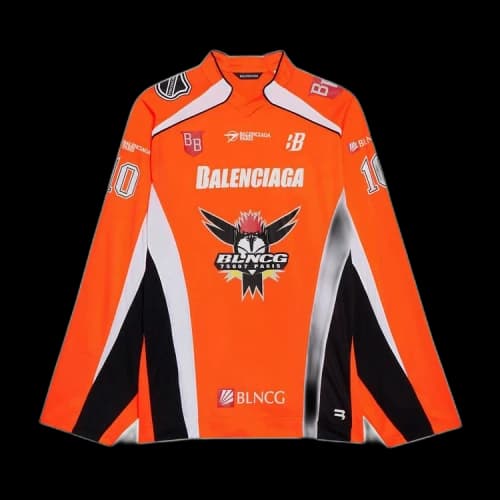 Balenciaga Long-Sleeve Hockey Shirt 'Fluorescent Orange/White/Black'