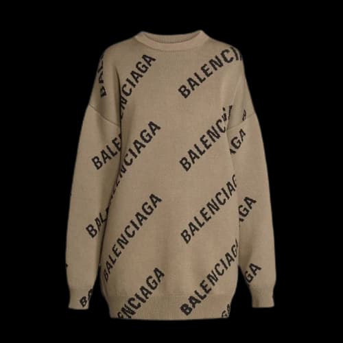 Balenciaga Logo Intarsia Oversize Crewneck Womens Sweater Light Brown
