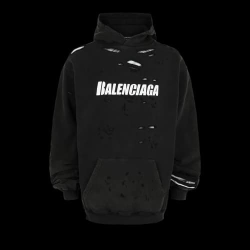 Balenciaga Destroyed Bilayer Cotton Hoodie Black White