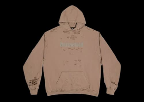 Balenciaga Caps Destroyed Oversize Fit Hoodie Dark Beige/Khaki