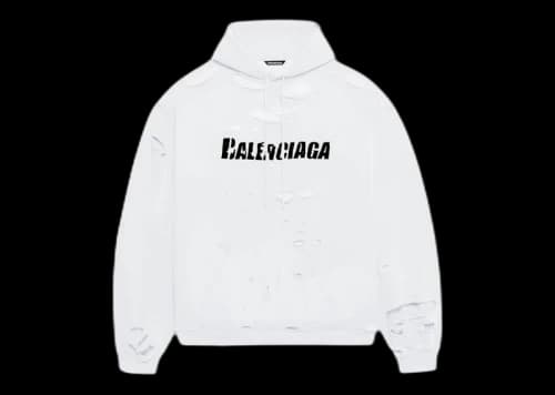 Balenciaga Caps Destroyed Oversize Fit Hoodie White/Black