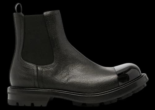Alexander McQueen Shiny Toecap Grainy Leather Chelsea Boot Black