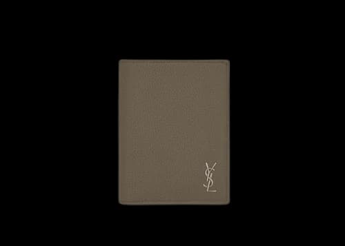 Saint Laurent Tiny Cassandre Credit Card Wallet in Grained Leather Dark Khaki