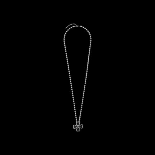 Saint Laurent Crystal Heart Clover Necklace 'Oxidized Silver/Black/Transparent'