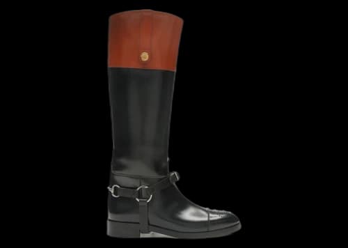 Gucci Knee-High Boot Black Brown Harness Leather