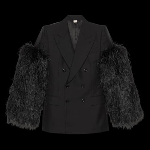Gucci Wool Jacket With Feather Sleeves 'Black'