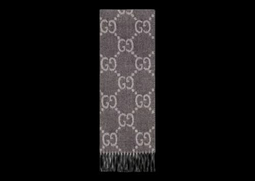 Gucci GG Jacquard Pattern Knit Scarf with Tassels Grey/Black